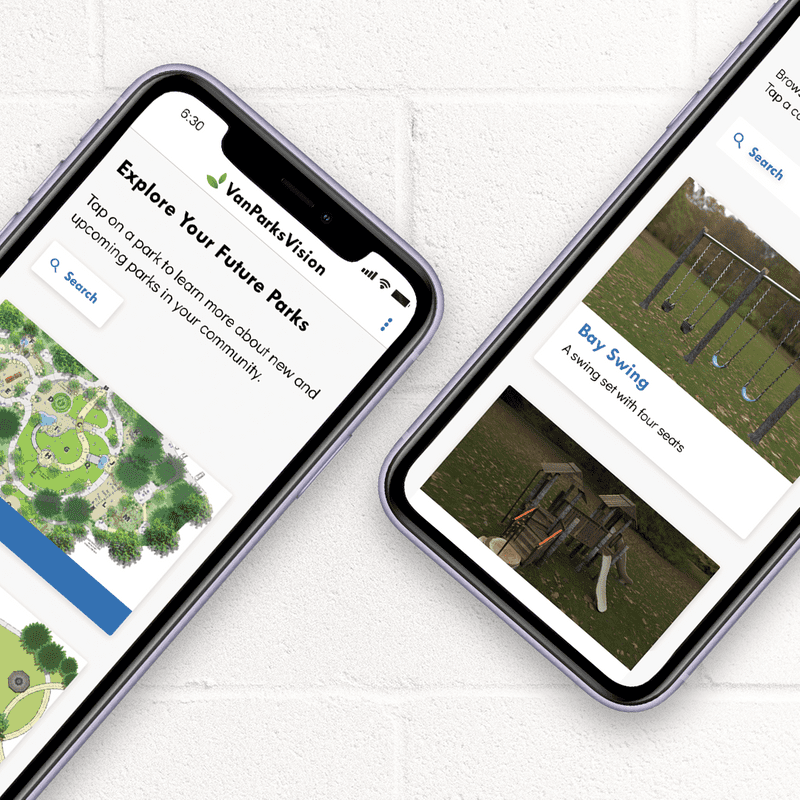 Mockup of VanParkVisions app screens